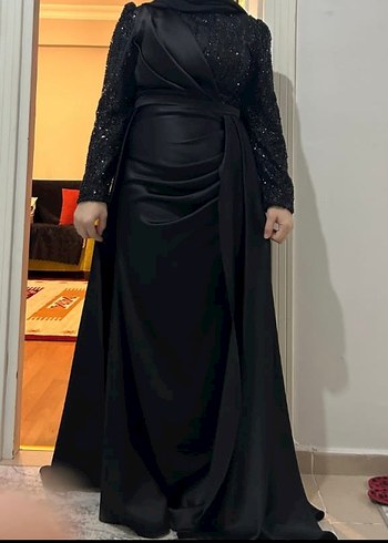 Uzun Kollu Siyah Gotik Abiye Elbise