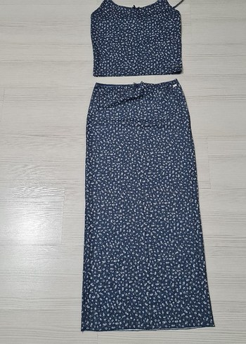 Lacivert Uzun Midi Etek, Kemerli, Rahat Kesim