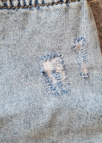 26 Beden gri Renk Gri Kadın Denim Mini Şort Rahat Kesim