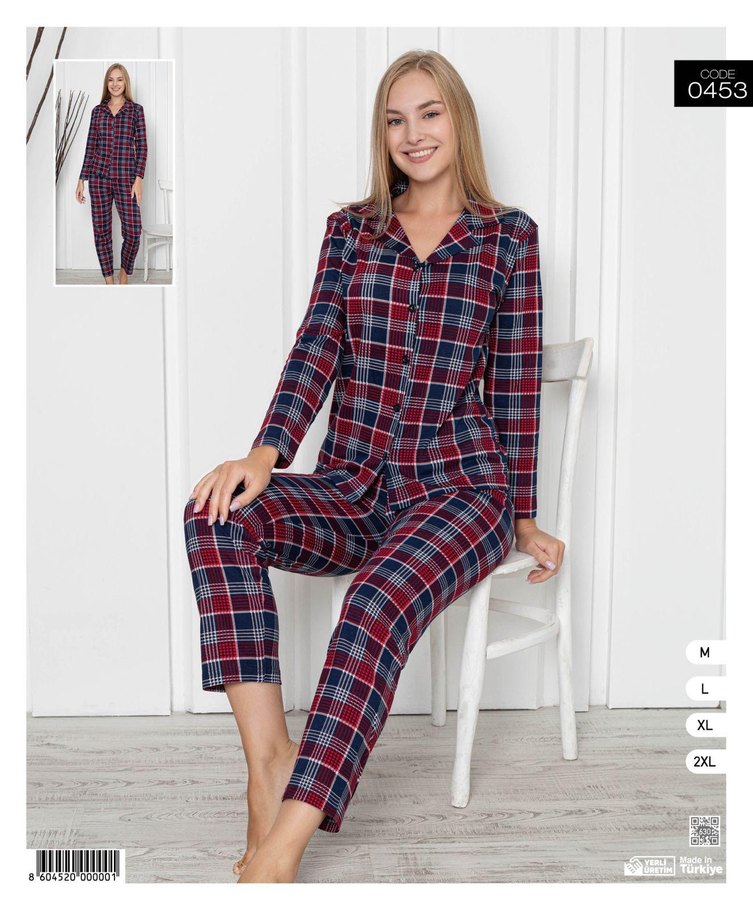 Kırmızı Ekose Desenli Kadın Pijama Takımı - Görsel 2