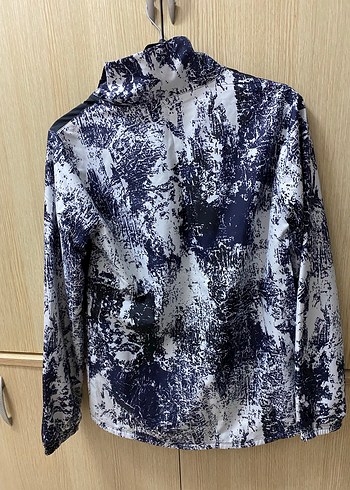 xs Beden Gri Batik Desenli Fermuarlı Spor Ceket