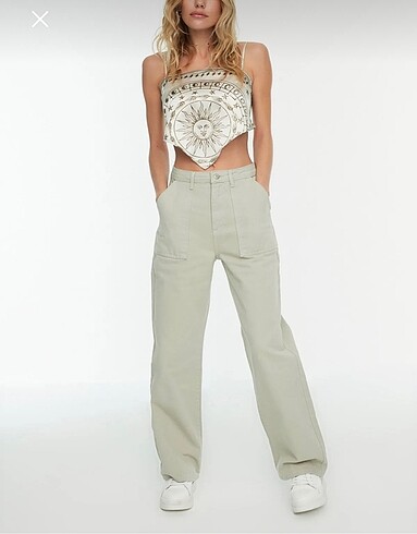 taş cep detaylı yüksek bel wide leg jeans