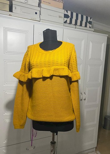 hardal  sarısı Bohem Örgü Kadın Kazak - Görsel 2