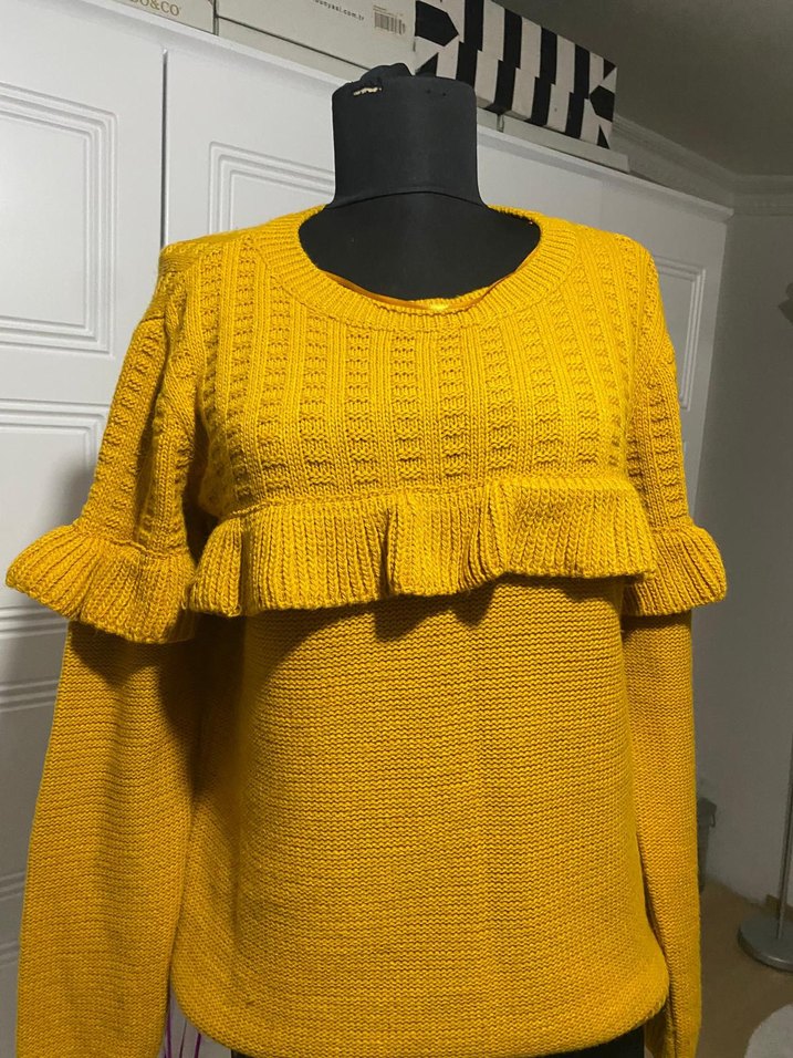 hardal  sarısı Bohem Örgü Kadın Kazak - Görsel 3