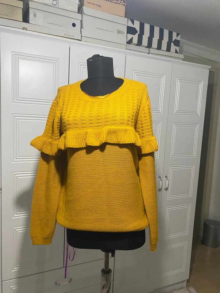 hardal  sarısı Bohem Örgü Kadın Kazak - Görsel 2