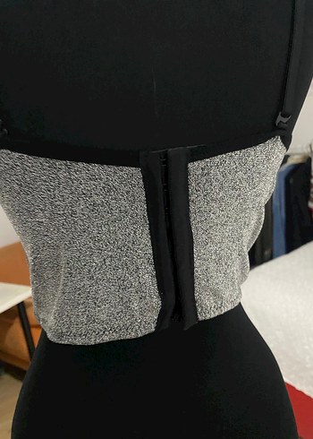 Gri gümüş  simli Straplez Mini Bustiyer - Görsel 5