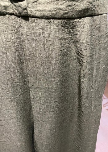 Düğmeli Keten Haki  yeşil Kadın Tulum - Görsel 8