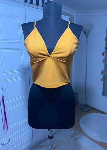 Sarı V Yaka İnce Askılı Mini büstiyer - Görsel 3