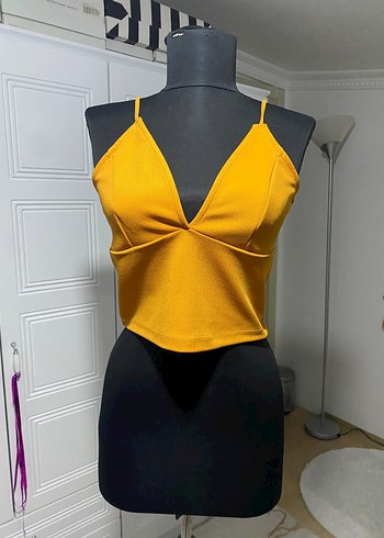 Sarı V Yaka İnce Askılı Mini büstiyer - Görsel 2