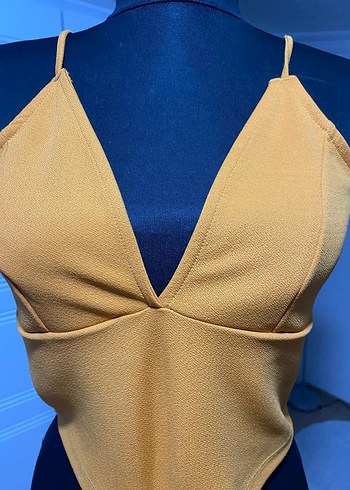 Sarı V Yaka İnce Askılı Mini büstiyer - Görsel 4