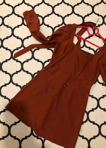 Kiremit rengi Uzun Kollu  mini elbise - Görsel 14