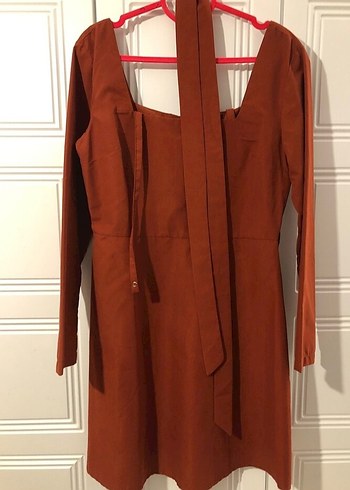 Kiremit rengi Uzun Kollu  mini elbise - Görsel 12