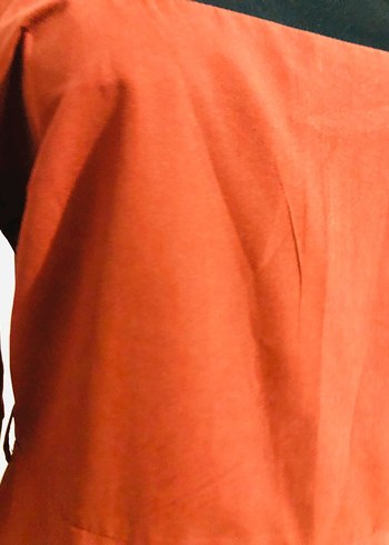 Kiremit rengi Uzun Kollu  mini elbise - Görsel 9