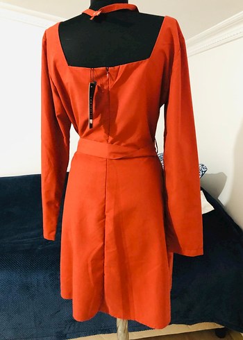 Kiremit rengi Uzun Kollu  mini elbise - Görsel 4