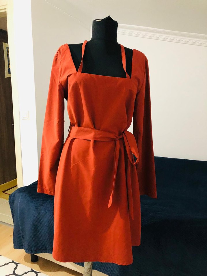 Kiremit rengi Uzun Kollu  mini elbise - Görsel 2