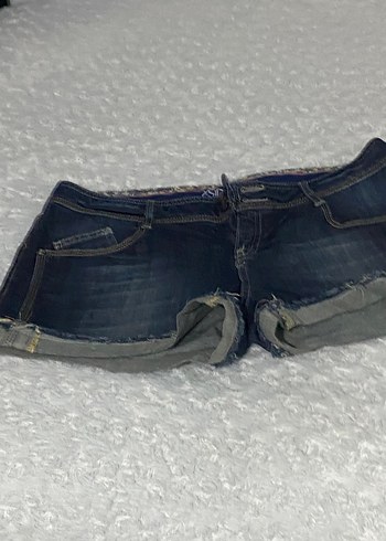 Kadın Koyu Mavi Kemerli Mini Kot Şort - Görsel 8