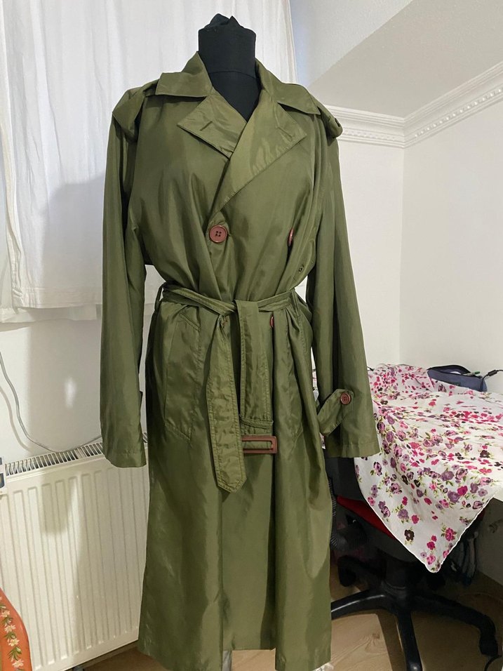 Düğmeli Uzun  Trençkot yağmurluk - Görsel 5