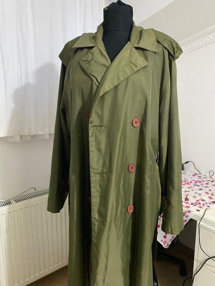 Düğmeli Uzun  Trençkot yağmurluk - Görsel 2