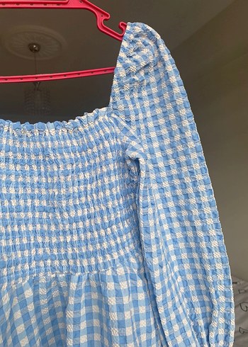 Mavi Ekoseli Robalı Uzun Kollu elbise