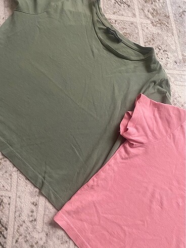 Bisiklet yaka 2 li crop tişört