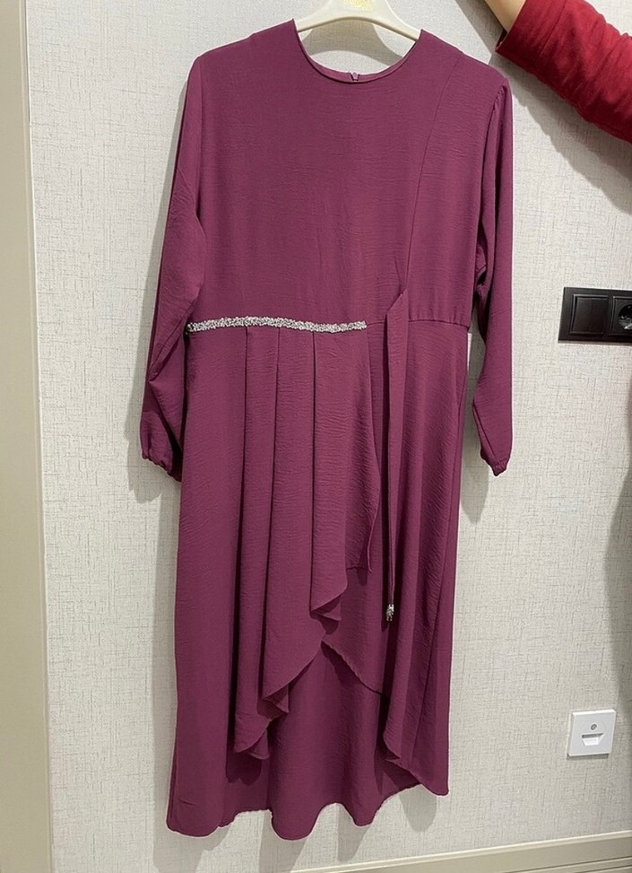 Mor Uzun Kollu Salaş Uzun Elbise - Görsel 2