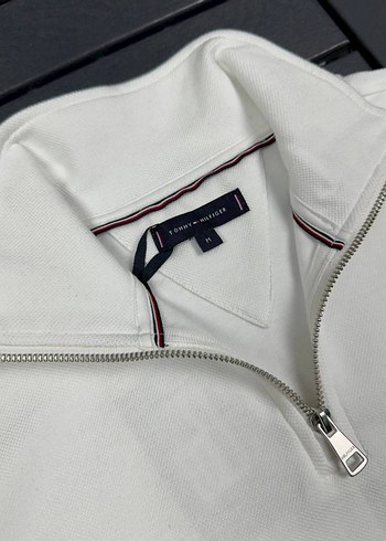 Beyaz Yarım Fermuarlı Erkek Sweatshirt - Görsel 4