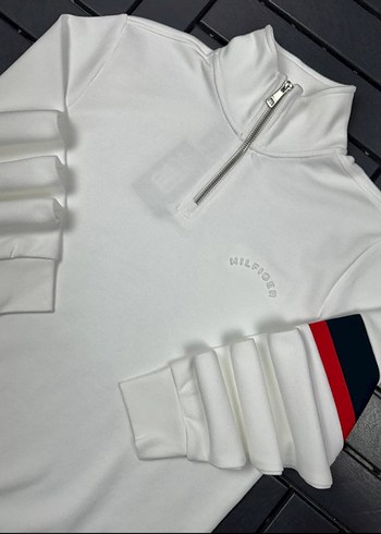 Beyaz Yarım Fermuarlı Erkek Sweatshirt - Görsel 2