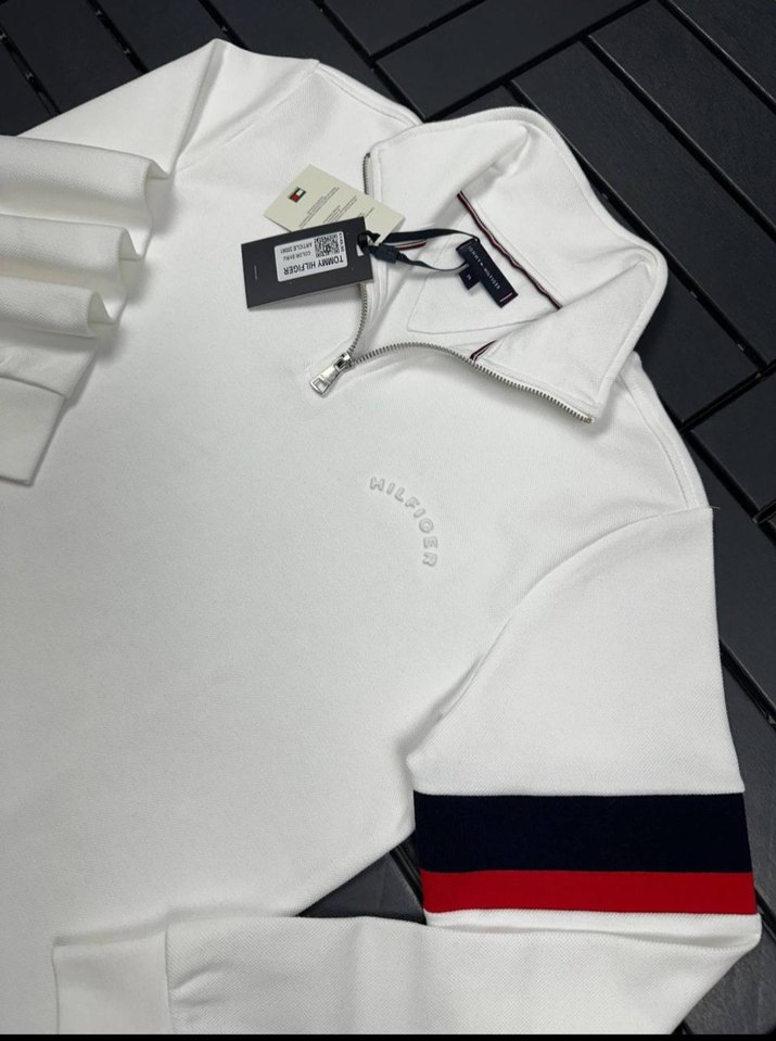 Beyaz Yarım Fermuarlı Erkek Sweatshirt - Görsel 5