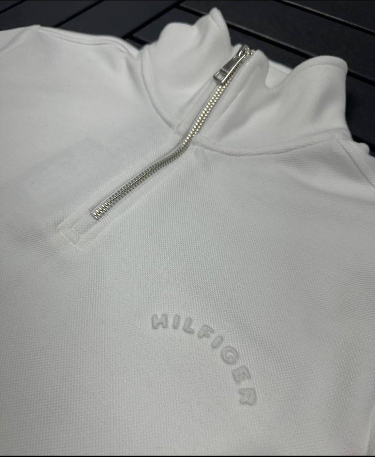 Beyaz Yarım Fermuarlı Erkek Sweatshirt - Görsel 3