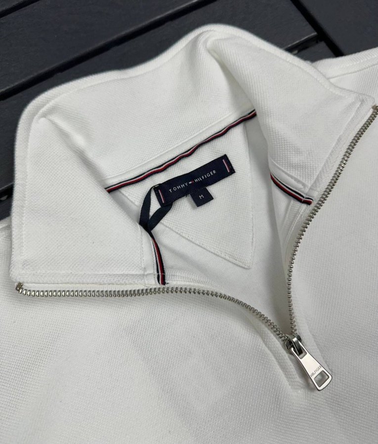 Beyaz Yarım Fermuarlı Erkek Sweatshirt - Görsel 4