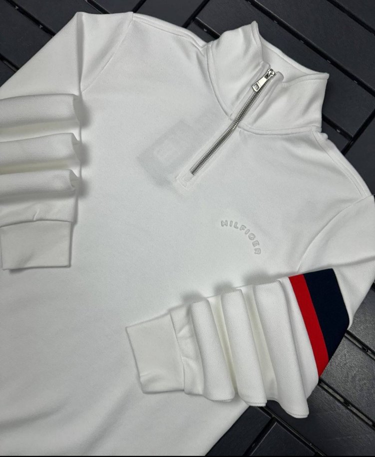 Beyaz Yarım Fermuarlı Erkek Sweatshirt - Görsel 2