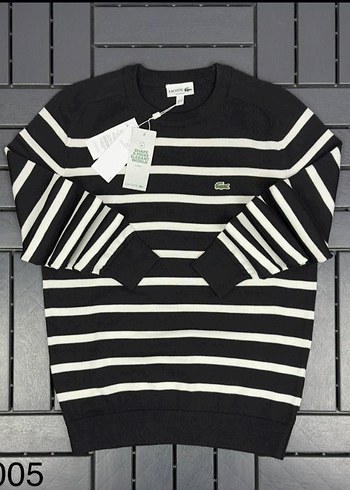Lacoste Erkek Siyah Çizgili Triko Sweatshirt - Görsel 3