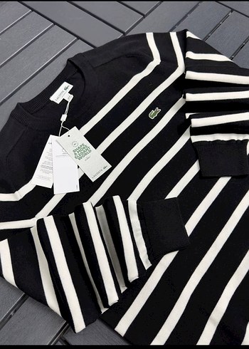 Lacoste Erkek Siyah Çizgili Triko Sweatshirt - Görsel 4