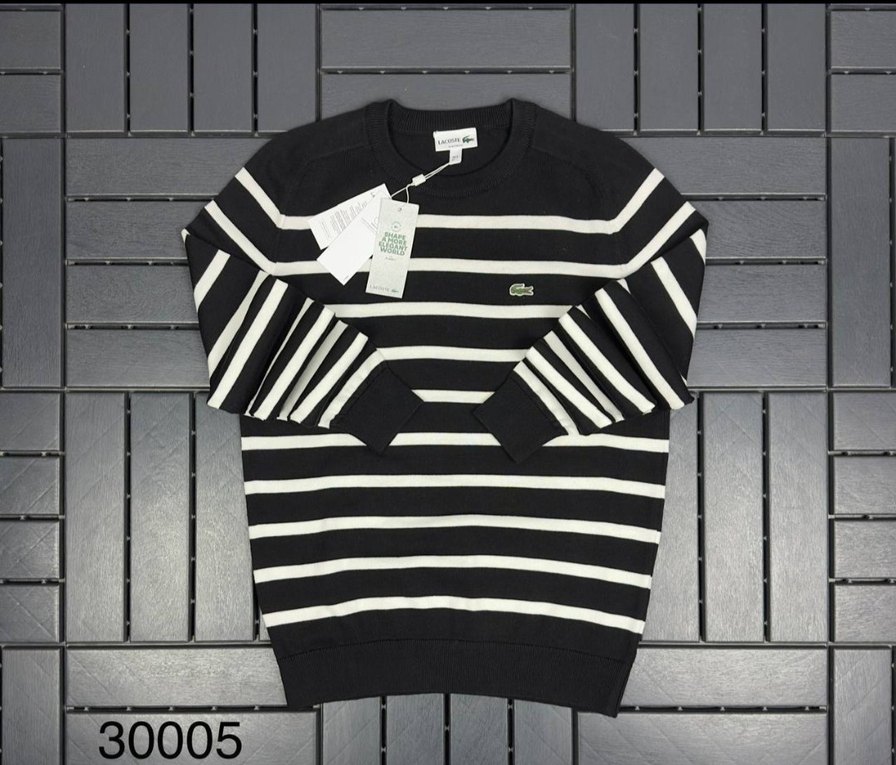 Lacoste Erkek Siyah Çizgili Triko Sweatshirt - Görsel 3