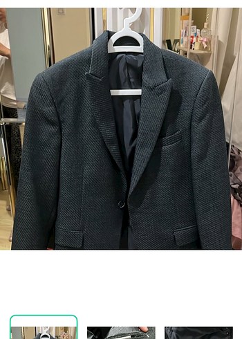 Diğer Koyu Gri Dokulu Erkek Blazer Ceket