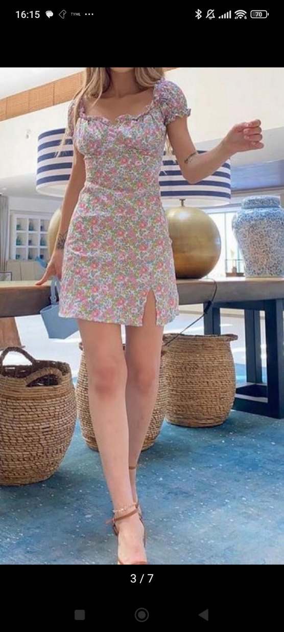 Çiçek Desenli Bohem Mini Elbise - Görsel 2