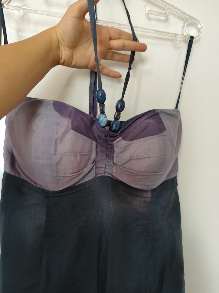 Straplez Uzun Mor Bağlamalı elbise - Görsel 3