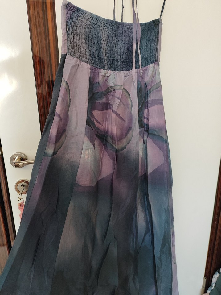 Straplez Uzun Mor Bağlamalı elbise - Görsel 4