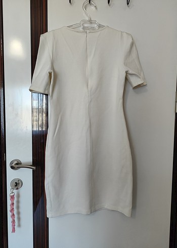 Beyaz Midi Dar Kesim Elbise - Görsel 3