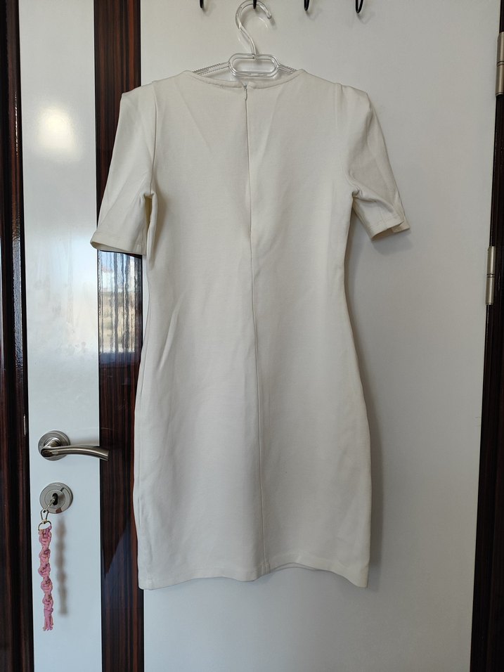 Beyaz Midi Dar Kesim Elbise - Görsel 3