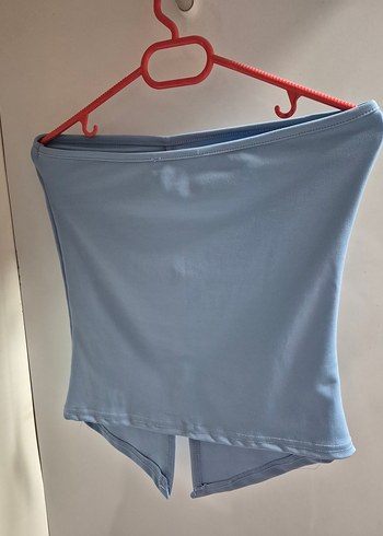 Düğmeli Straplez Mavi Crop - Görsel 2