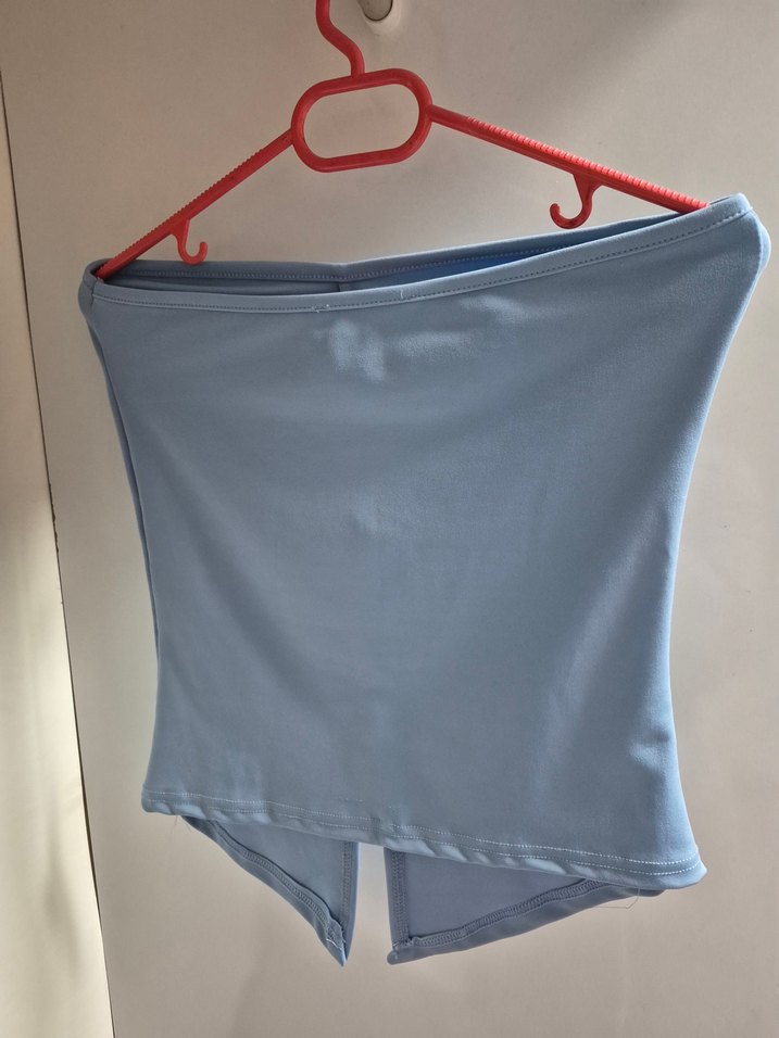 Düğmeli Straplez Mavi Crop - Görsel 2