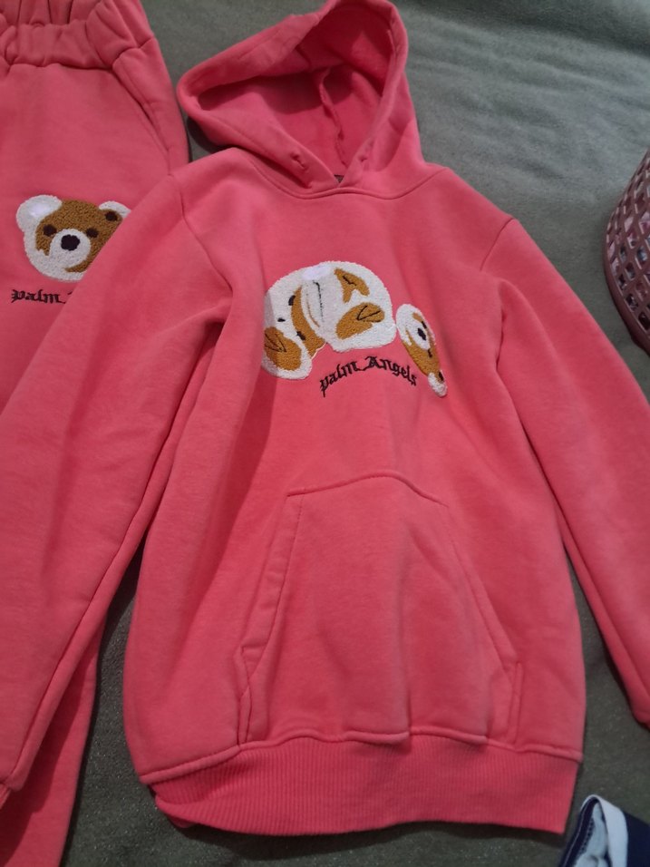 Kız Çocuk Pembe Peluş Detaylı Eşofman Takımı - Görsel 3