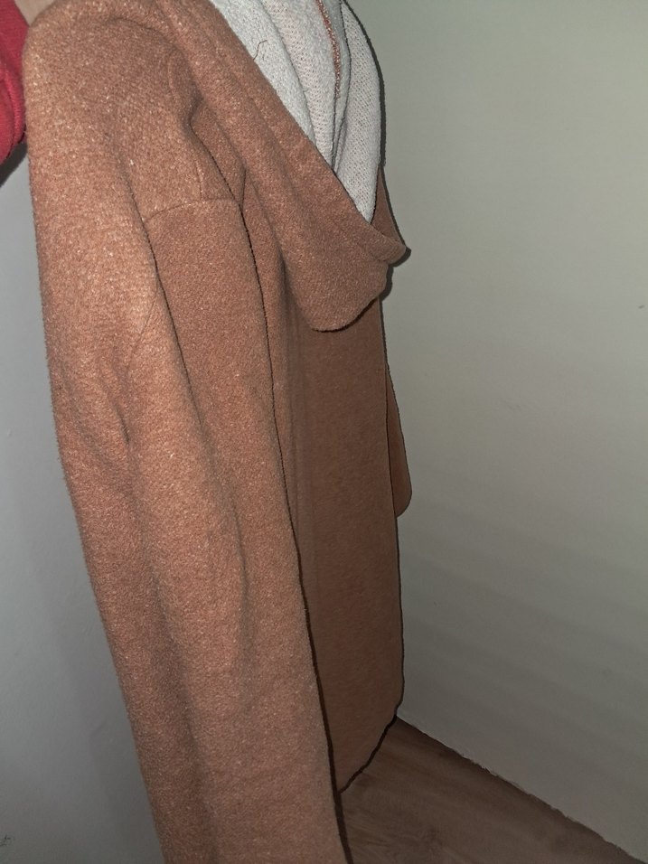 Bej Gri Yün Rahat Kesim Hamile Kabanı - Görsel 3