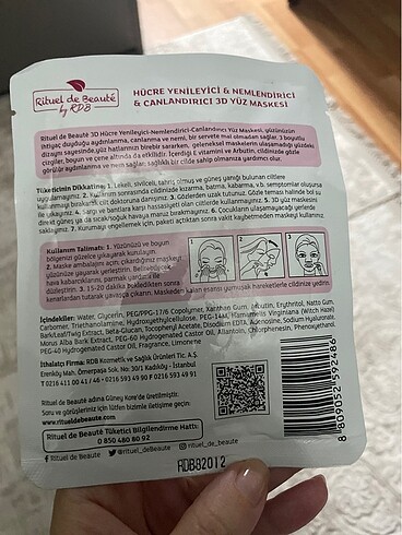 Beden Renk Rituel de beaute 3D yüz maskesi