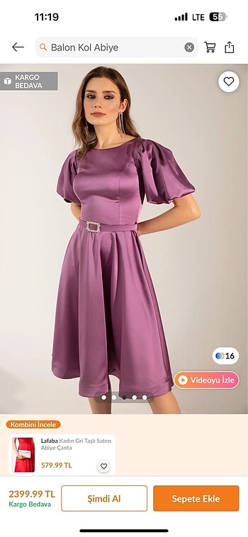 Saten balon kol abiye - Görsel 4