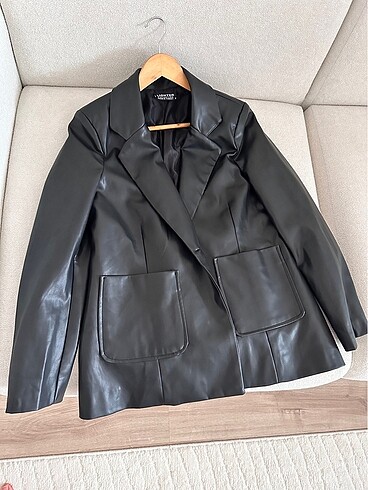 Siyah deri blazer