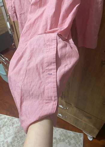 Pembe Keten Midi Kadın Gömlek - Görsel 4