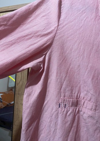 Pembe Keten Midi Kadın Gömlek - Görsel 2