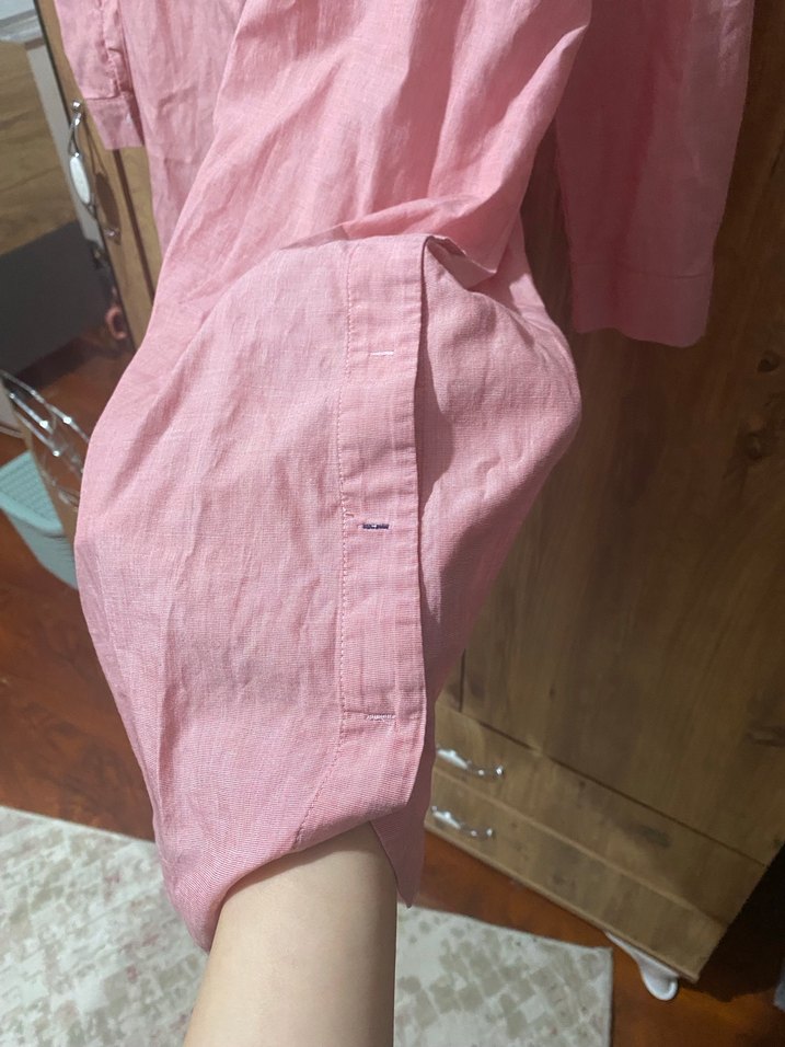 Pembe Keten Midi Kadın Gömlek - Görsel 4